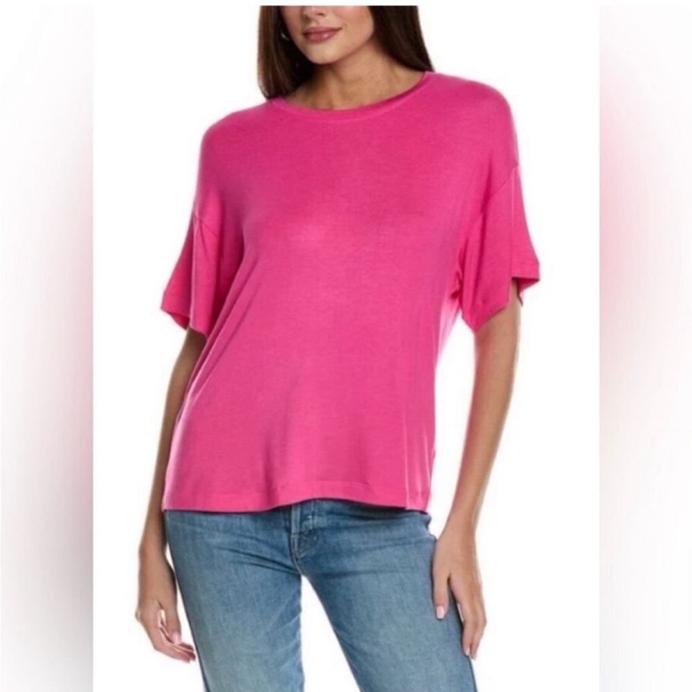 NWOT CAbi Relaxed Tee Crew Neck Hot Pink Oversized Cropped Summer Vacation M - Picture 3 of 10